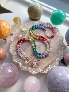 Reclaiming Joy - 108 Mala Bead Necklace - Gemstone Rainbow + Clear Quartz Guru