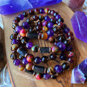 Autumn Enchantress Bracelet - Black Tourmaline + Rainbow Tigers Eye + Amethyst