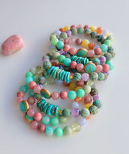 Load image into Gallery viewer, Joy Blossoms - Turquoise + Chrysoprase + Yellow Opal + Rose Quartz Stretch Mala Bracelet