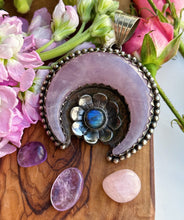Load image into Gallery viewer, 70mm Rose Quartz Moon Pendant