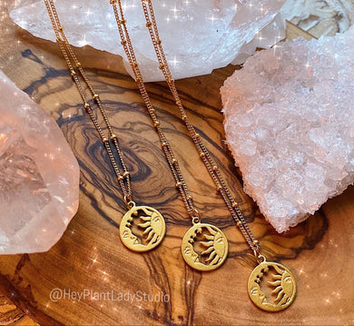 Cosmic Lovers Necklace - Matte 18K Gold Vermeil Sun + Moon Charm + 18