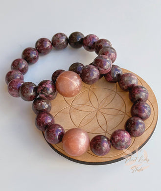 Shine Your Light - Peach Moonstone + 10mm Pink Tourmaline Stretch Mala Bracelet