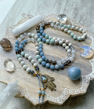 Load image into Gallery viewer, Divine Bliss  - 108 Mala Bead Necklace - 24k Gold Overlay Hamsa + Labradorite