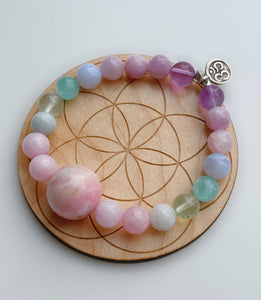 Vibrating Love - Pink Opal + Karen Hill Tribe Silver OM Stretch Mala Bracelet