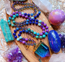 Load image into Gallery viewer, Metamorphosis Mala Necklace - Cobalt Aura Quartz, Lapis Lazuil, Larimar, Chrysocolla, Phosphosiderite