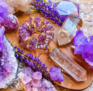 Reserved - Pre-Order - Drilled Citrine + 108 AAA Natural Ametrine Rondelles + Herkimer Diamond Mala Necklace