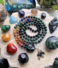 Load image into Gallery viewer, Grounding - Black Tourmaline + Chakra Gemstone 108 Mala Bead Necklace