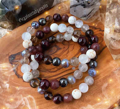 RESERVED - Autumn Alignment - Garnet + Selenite + Smoky Quartz