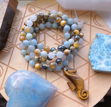 Load image into Gallery viewer, The Sandbar - Aquamarine + Mystic Blue Tigers Eye Gemstone Mala Necklace
