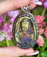 Load image into Gallery viewer, 60mm Winking Buddha Rainbow Flash Labradorite Pendant
