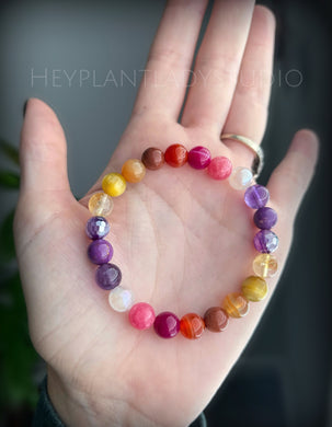 Harvest Moon - Phosphosiderite, Amethyst, Citrine, Goldstone, Aura Rose Quartz, Tigers Eye Gemstone Stretch Mala Bracelet