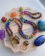 Load image into Gallery viewer, Bright Side - Rainbow Inclusion Smoky Quartz + 8mm Rainbow Gemstone 108 Mala Bead Necklace
